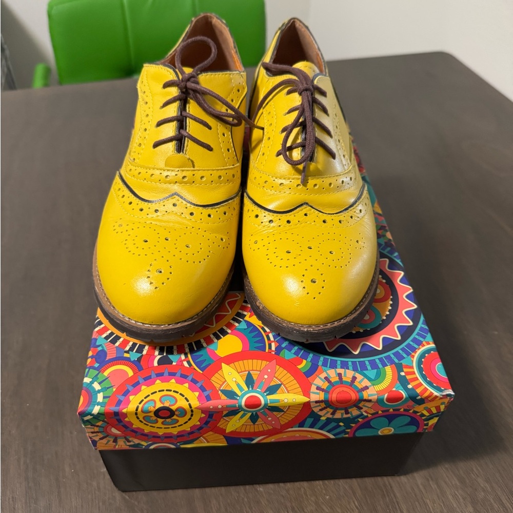 Yellow Brogue Oxford Shoes